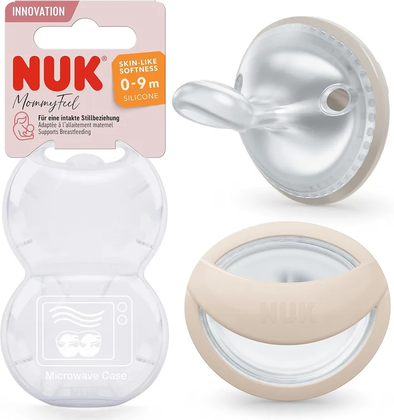 NUK ▫️ Chupeta para bebé MommyFeel : 0-9 meses : Chupetas de amamentação : Silicone sem BPA : Greige e Sandstone : 2 pcs.