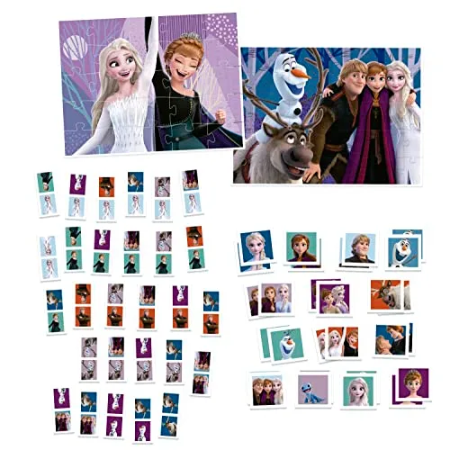 Educa ▫️ Superpack Frozen Elsa 4 em 1 | Puzzle para 4, 5 e 3 anos, Jogo de Mesa para Meninas | 2 Puzzles de 25 e 50 peças, Dominó com 28 peças, Memory | Presente para meninas de 3, 4 e 5 anos (19737) 2