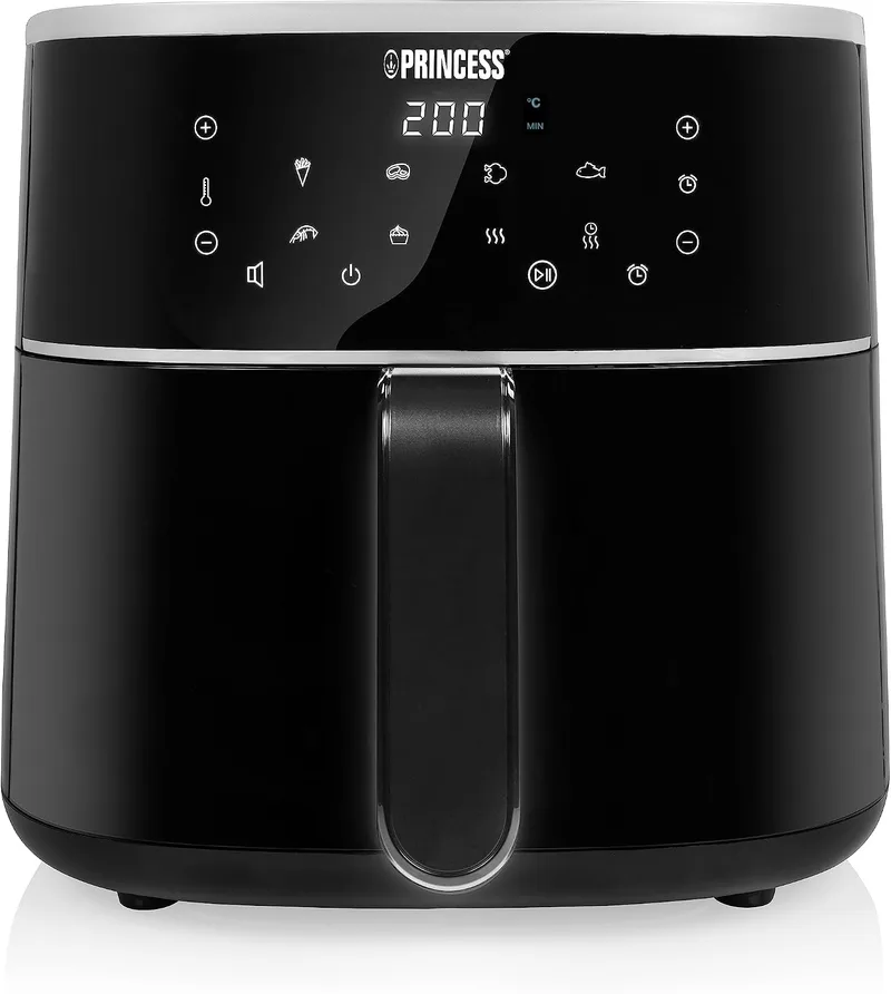 Princess ▫️ Fritadeira de Ar 6L XXL, Fritadeira Digital com 6 Programas, Ecrã Tátil LED, Baixo Consumo, Menos Óleo, Revestimento Antiaderente, 1500 W, 182244