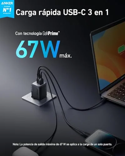 Anker ▫️ Carregador USB-C Prime com carregamento rápido de 67 W, Carregador dobrável e compacto com 3 portas, para MacBook Pro/Air, iPad Pro, iPhone 17/16/15/14 Pro Air, Galaxy S23/S22, Note20, Pixel, Apple Watch e muito mais 2