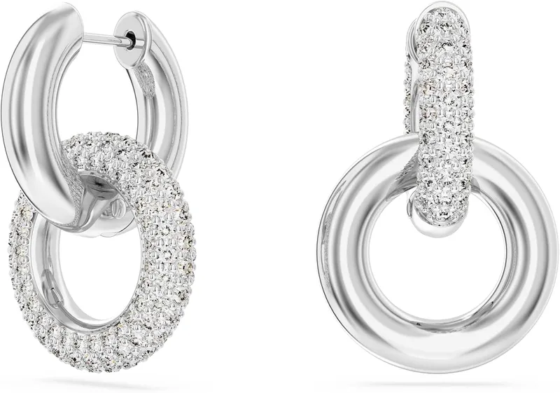 Brincos de argola Swarovski Dextera Collection, design assimétrico, argola entrelaçada, branco