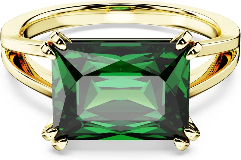 Anel de cocktail Swarovski Stilla, banda refinada embelezada com cristais verde-esmeralda
