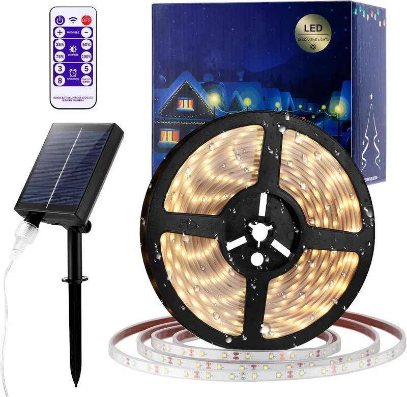 AOZBZ ▫️ Fita de luz solar, corda de luz LED impermeável e flexível para exterior, 5 m, 280 luzes LED de ambiente, para jardim, pátio, caminho, festa, decoração de férias com controlo remoto