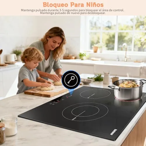 Karinear ▫️ Placa Vitrocerâmica de 3 fogões, 60 cm, com zona de extensão, 5200 W 4