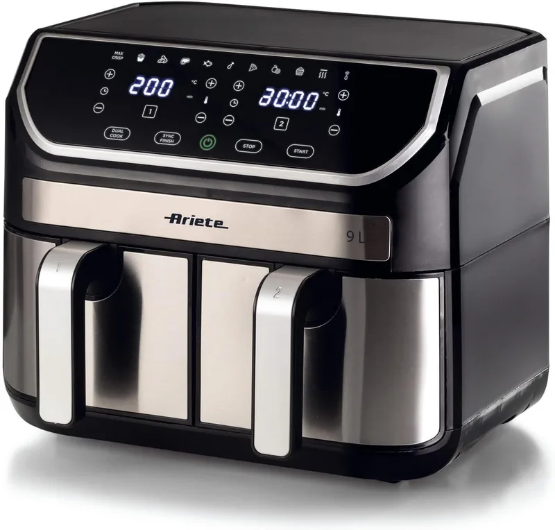 Ariete ▫️ 4625 Air Fryer 9L - 11 programas predefinidos, ecrã digital, lavável na máquina de lavar louça, cesto duplo, tecnologia de ar rápido, temperatura ajustável de 80°C-200°C