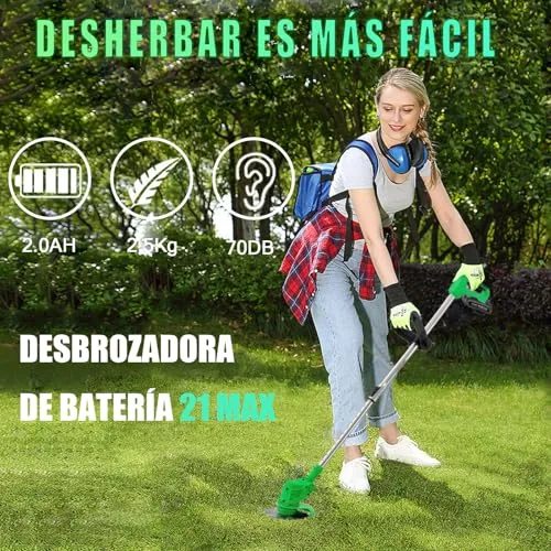 Gompuy ▫️ Desbastador a bateria, desbastador elétrico com lâmina, aparador de relva a bateria com 2 baterias de íon-lítio de 21 V, comprimento ajustável, adequado para relvados e jardins pequenos e médios, cortador 2
