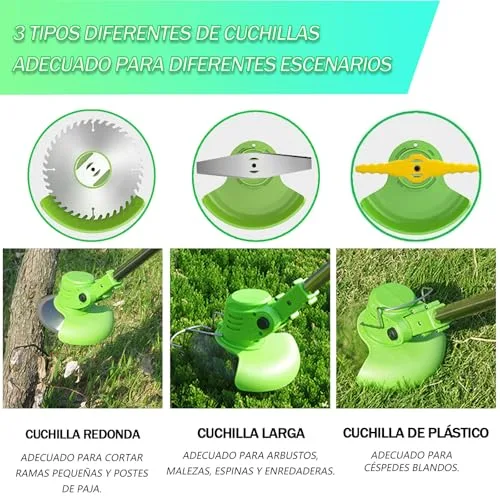 Gompuy ▫️ Desbastador a bateria, desbastador elétrico com lâmina, aparador de relva a bateria com 2 baterias de íon-lítio de 21 V, comprimento ajustável, adequado para relvados e jardins pequenos e médios, cortador 4
