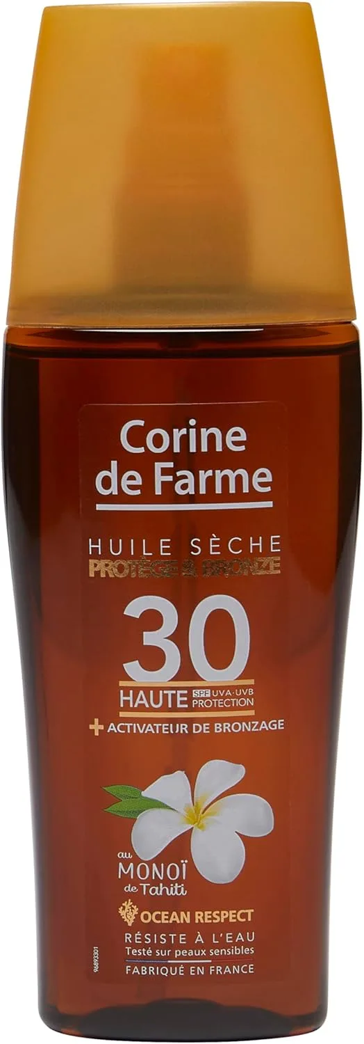 Corine de Farme ▫️ Óleo Seco Protetor SPF30 - Proteção Solar UVA UVB - Bronzeado Radiante - Monoi de Tahiti - Clean Beauty - Fabrico Francês - 150 ml