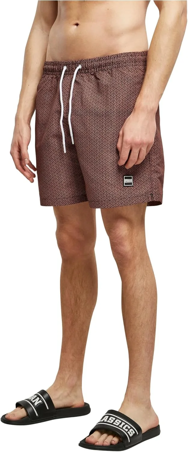 Urban Classics ▫️ Pattern Palm Calções de Banho para Homem Preto/Oliva