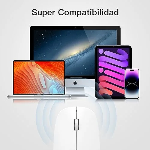 OMOTON ▫️ Rato sem fios Bluetooth rato sem fios fino e silencioso para Mac OS, iPad OS, Windows e Android, Branco 3