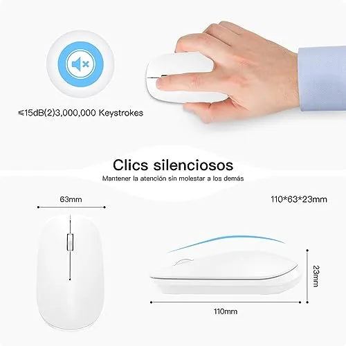 OMOTON ▫️ Rato sem fios Bluetooth rato sem fios fino e silencioso para Mac OS, iPad OS, Windows e Android, Branco 4