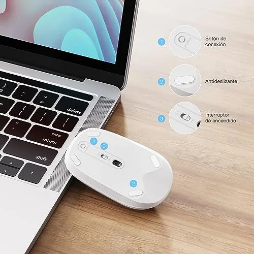 OMOTON ▫️ Rato sem fios Bluetooth rato sem fios fino e silencioso para Mac OS, iPad OS, Windows e Android, Branco 6