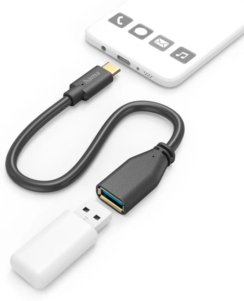 Hama ▫️ Adaptador USB-C para USB, cabo OTG USB tipo C macho para USB-A fêmea, 15 cm, compatível com iPhone 15 Pro/MAX, iPad Pro, Samsung Galaxy S21 S22 S23, MacBook Pro-Air, Google Pixel, preto