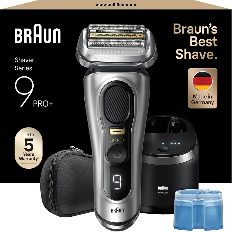 Braun ▫️ Series 9 Pro+ Máquina de barbear elétrica para homem, Máquina de barbear, Centro de limpeza SmartCare, Para barbear a seco e a húmido, 9567cc, Prateado