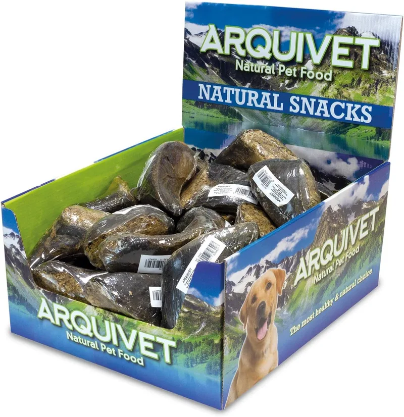 Arquivet ▫️ Casco de búfalo recheado com fígado de búfalo - Caixa de exposição com 20 unidades - 1 500 g - Snack natural para cães
