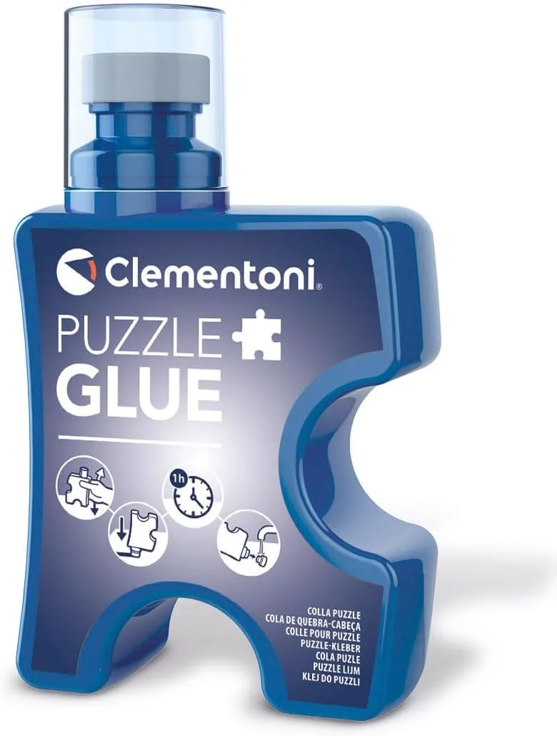 Clementoni ▫️ Cola líquida para puzzles 200 ml - Fixador transparente com aplicador de esponja - Preserva as cores e protege o seu puzzle - Fácil de utilizar e de secagem rápida, 37044