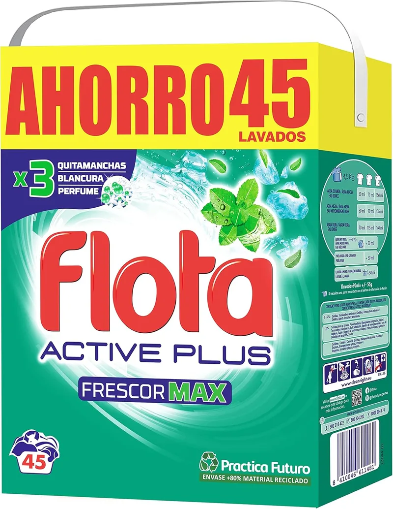 FLOTA ▫️ Freshness Max 45 Lavagens | Detergente em pó para máquina de lavar roupa | Roupa branca e de cor | Anti-nódoas e anti-manchas