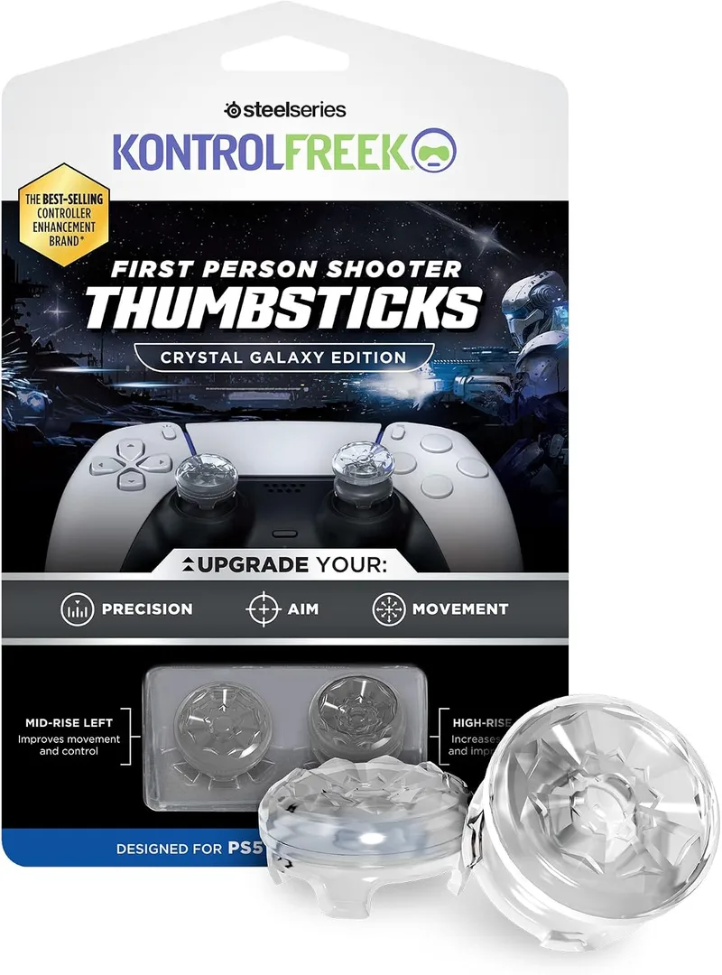 KontrolFreek ▫️ FPS Freek Galaxy Crystal para PlayStation 4 (PS4) e PlayStation 5 (PS5) – Comando | Almofadas para os polegares de alto desempenho | 1 almofada alta, 1 almofada média | Cristal