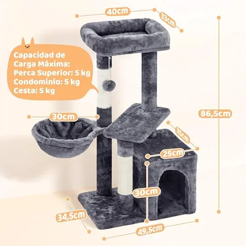 Yaheetech ▫️ Árvore de Arranhar para Gatos de 87 cm com Cesto Cinzento Escuro 3