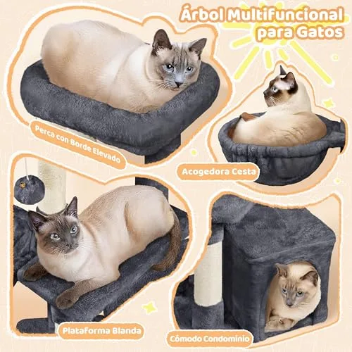 Yaheetech ▫️ Árvore de Arranhar para Gatos de 87 cm com Cesto Cinzento Escuro 4