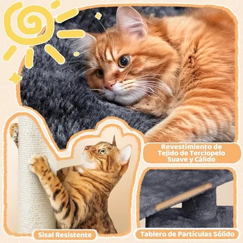 Yaheetech ▫️ Árvore de Arranhar para Gatos de 87 cm com Cesto Cinzento Escuro 5