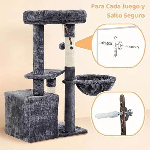 Yaheetech ▫️ Árvore de Arranhar para Gatos de 87 cm com Cesto Cinzento Escuro 6