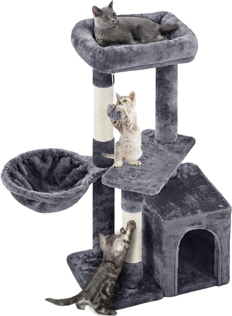 Yaheetech ▫️ Árvore de Arranhar para Gatos de 87 cm com Cesto Cinzento Escuro