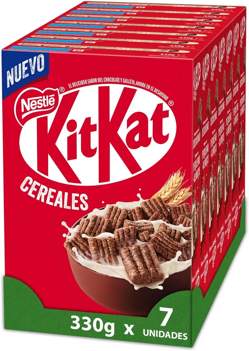 KIT KAT ▫️ Nestlé KitKat Cereals, Cereais integrais de trigo e milho com cobertura de chocolate de leite, 7 pacotes de 330 g (330 g)