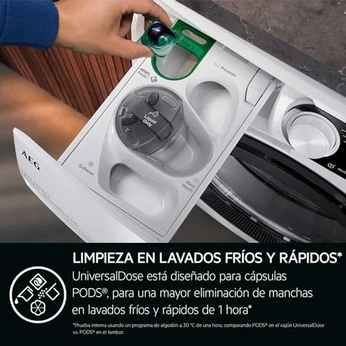 AEG ▫️ LFR7184N2V, Máquina de lavar roupa de carregamento frontal, 8 kg, 1400 rpm, instalação livre, função de vapor, lavagem rápida, gaveta universal, motor inverter, ecrã LCD/LED, Série 7000, branca, Classe A 6