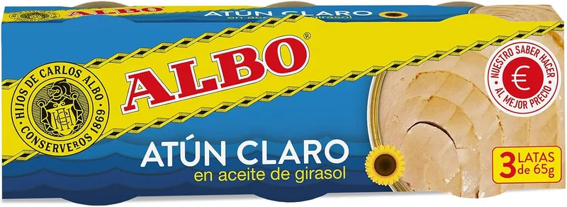ALBO ▫️ Conserva de Atum Claro em Óleo de Girassol, Embalagem de 3 Latas de 65 g
