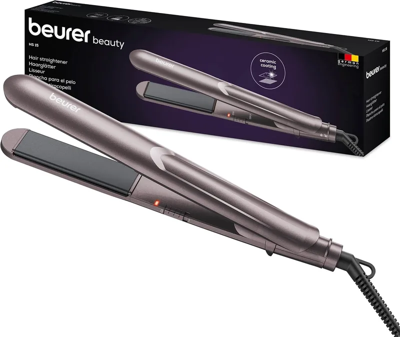Beurer ▫️ HS 15 Alisador de cabelo, com revestimento cerâmico para cabelos finos, aquecimento rápido e desligamento automático de segurança após 30 minutos