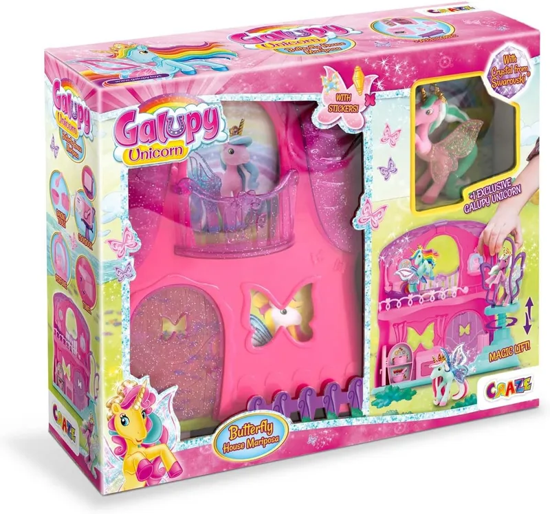 Galupy ▫️ Unicorn, Butterfly House Playset, 1 figura de unicórnio incluída, 1 casa de borboleta incluída, conjunto de jogo de unicórnio colecionável