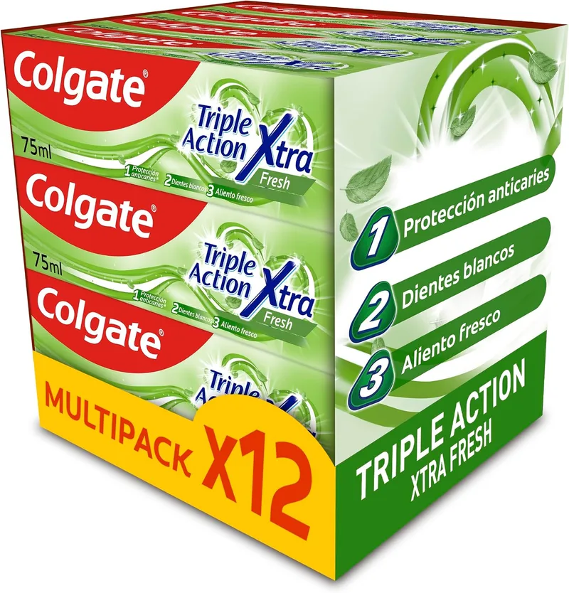 Colgate ▫️ Triple Ação Xtra Fresh, Pasta de dentes, Embalagem de 12 x 75 ml