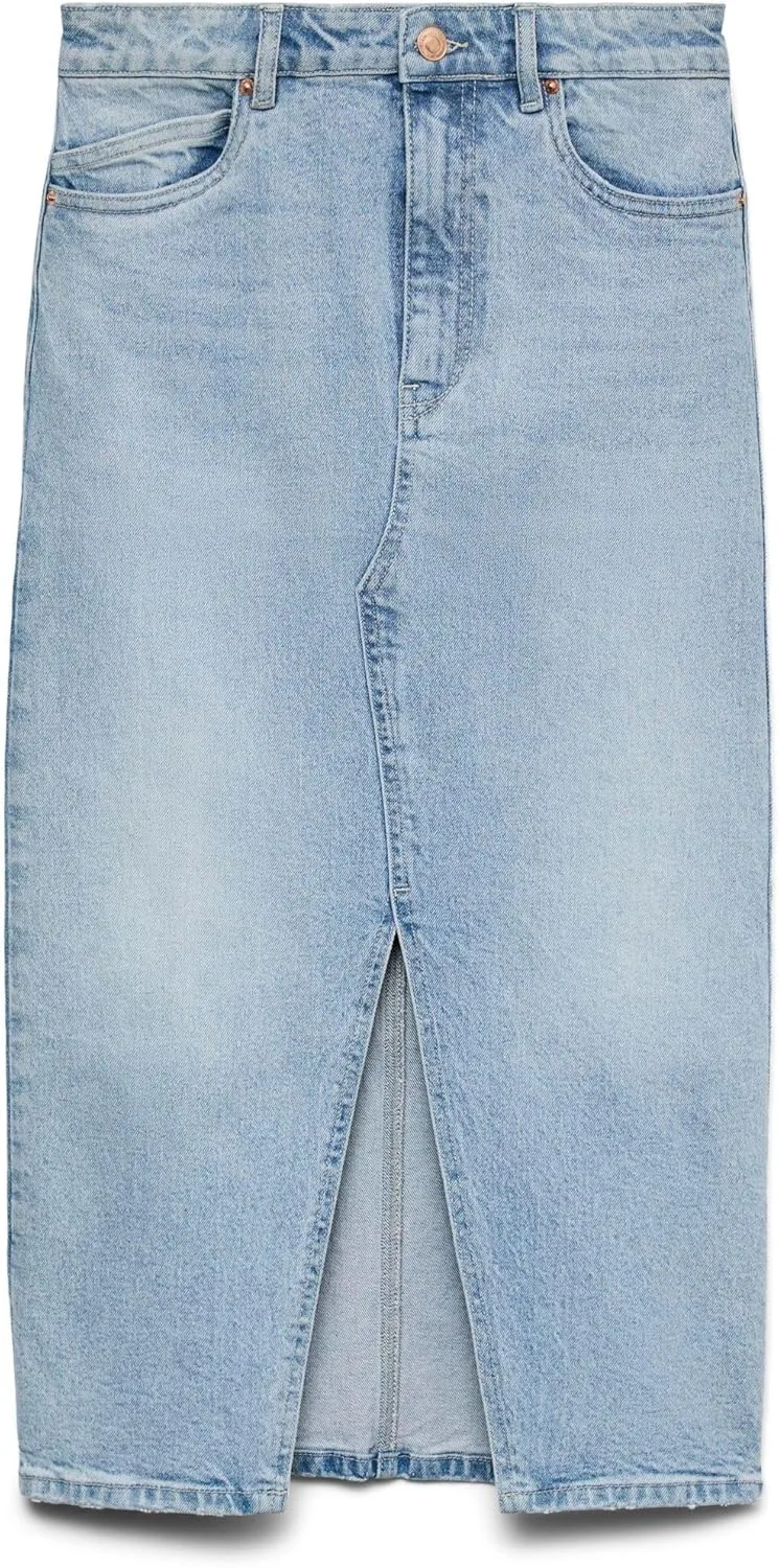 VERO MODA ▫️ Saia de ganga VMVERI Saia midi de cintura alta