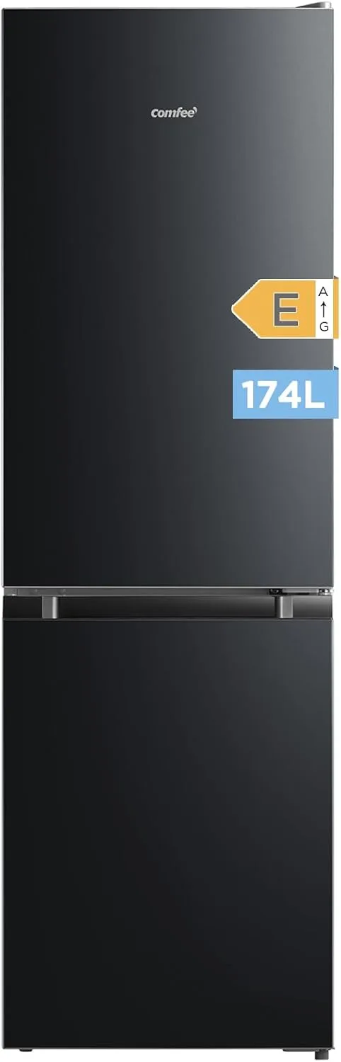 Comfee ▫️ RCB169DK2(E) Frigorífico com congelador/Altura 150 cm/Low Frost/Temperatura ajustável do frigorífico/Luz LED/195 kWh/ano/115 L de frigorífico/59 L de congelador/Preto