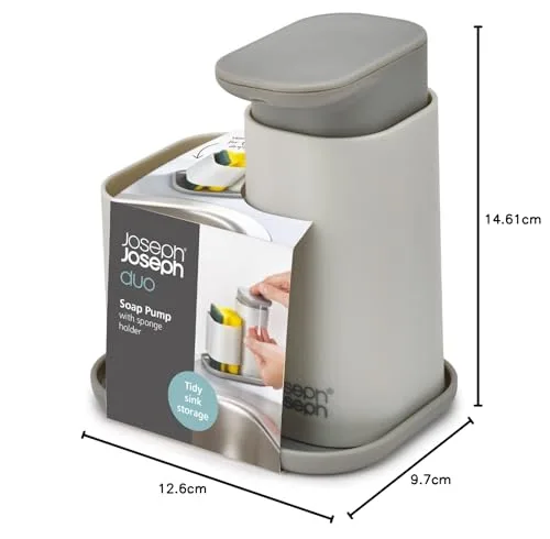 Joseph Joseph ▫️ Duo - Dispensador de sabão de cozinha com suporte para esponja, organizador e arrumação para o lava-loiça da cozinha, cinzento 3