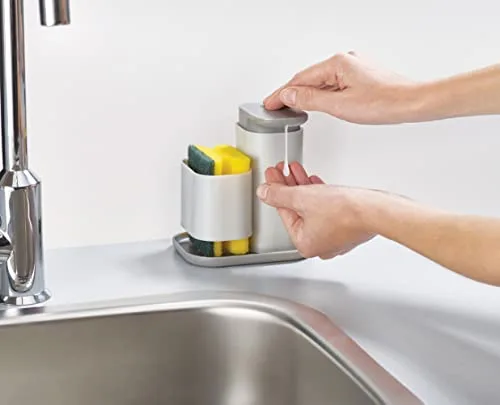 Joseph Joseph ▫️ Duo - Dispensador de sabão de cozinha com suporte para esponja, organizador e arrumação para o lava-loiça da cozinha, cinzento 4