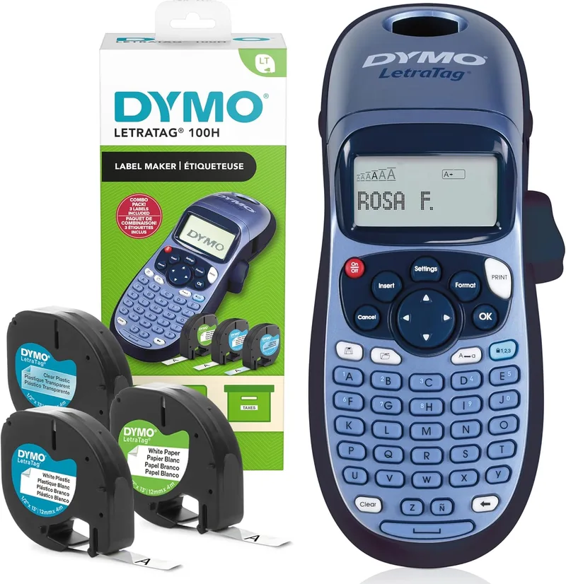 DYMO ▫️ LetraTag LT-100H Kit de iniciação para etiquetadora | Impressora de etiquetas portátil | Com fitas de etiquetas de plástico, papel e transparentes | Ideal para o escritório ou para casa