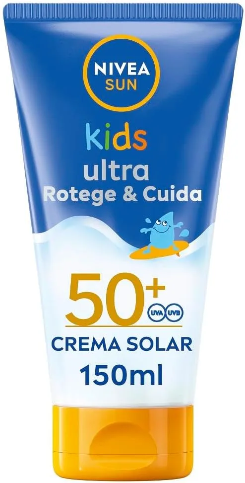 NIVEA SUN ▫️ Kids Ultra Protect & Care FP50+ Protetor solar para crianças a partir dos 3 anos (150 ml), protetor solar resistente à água, creme hidratante com proteção UVA e UVB