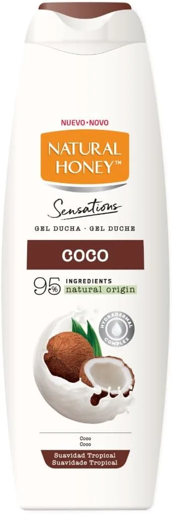 Natural Honey ▫️ Gel de Banho com Extrato Natural de Coco Hidratante e Suavizante, com Hydradermal Complex para uma pele suave, fresca e protegida, aroma tropical, linha Sensations, 650 ml