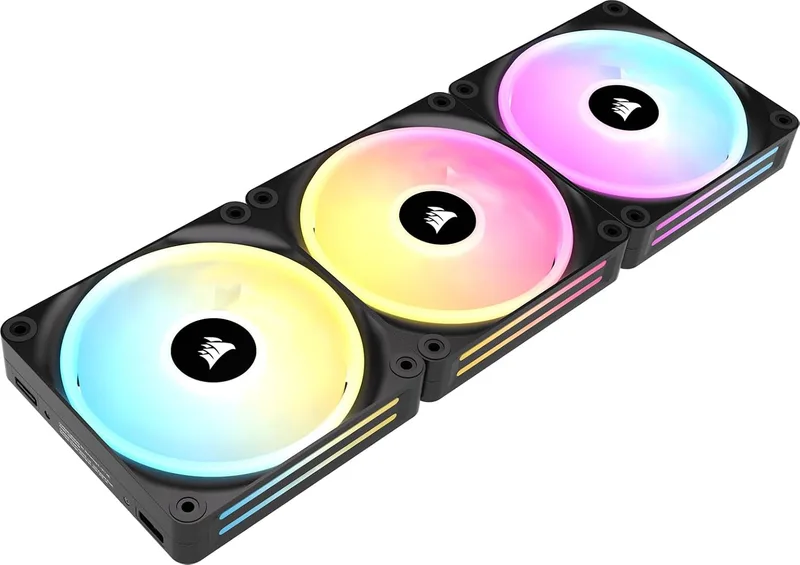 Corsair ▫️ Ventilador iCUE LINK QX120 RGB de 120 mm - Conjunto de três unidades - Preto | Conjunto de três ventiladores com concentrador iCUE LINK, rolamento de cúpula magnética, modo Zero RPM