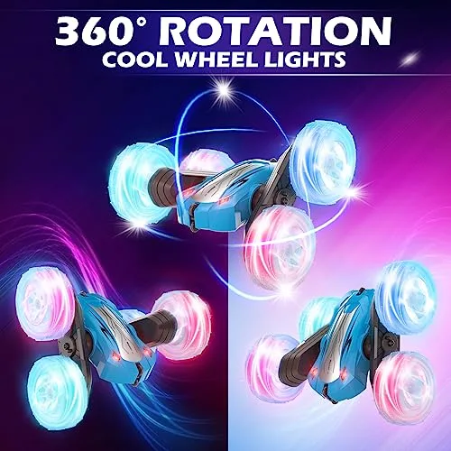 Rodzon ▫️ Carro telecomandado Carro acrobático com camiões e rotação de 360 graus, brinquedo para crianças, presente para meninos e meninas dos 6, 7, 8, 9 e 12 anos, 2,4 GHz, carro telecomandado com luzes, inclui bateria recarregável (azul) 2