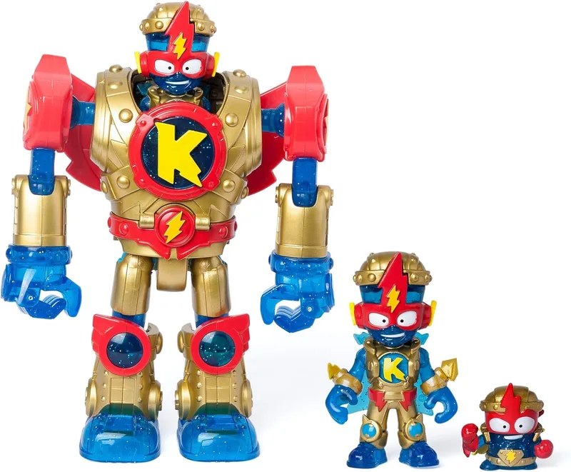 SUPERTHINGS RIVALS OF KABOOM ▫️ SUPERTHINGS Superbot Kazoom Power Golden Armor - Robô Articulado Kazoom Power com Armadura Dourada e Acessórios de Combate. Inclui 1 criança Kazoom exclusiva e 1 herói SuperThing exclusivo.