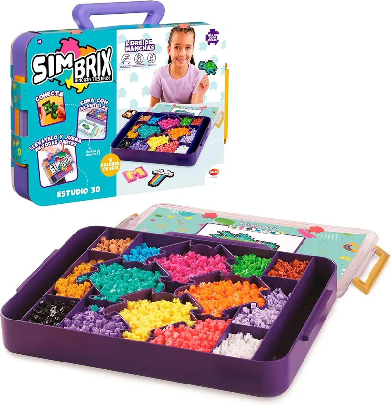 Bizak ▫️ Simbrix Connect & Wow 3D Studio, caixa de construção com 16 cores, estênceis e conectores, brinquedo para crianças com mais de 5 anos (64008005)