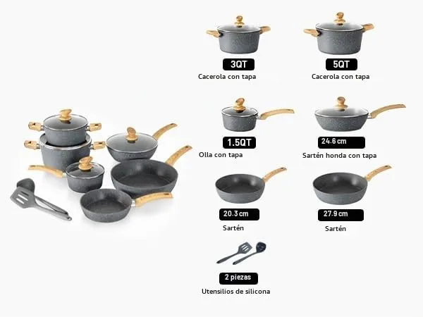 Kitchen Academy ▫️ Conjunto de panelas e frigideiras de 12 peças, cinzento 5