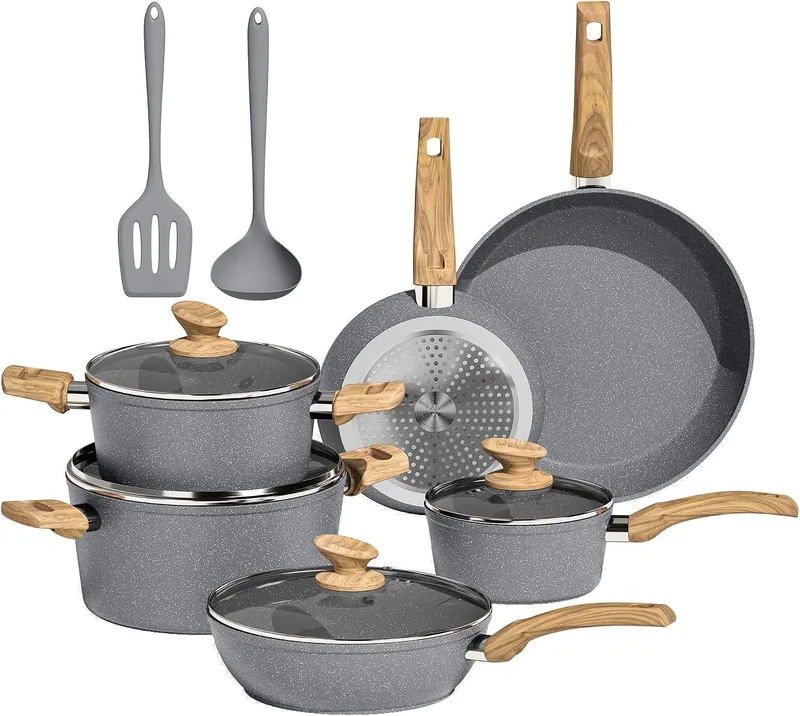 Kitchen Academy ▫️ Conjunto de panelas e frigideiras de 12 peças, cinzento