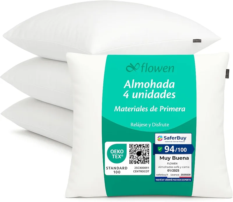 Flowen ▫️ Almofadas para sofá 30x30 Almofadas decorativas 4 pcs. Almofadas quadradas macias hipoalergénicas anti-ácaros com capa exterior Almofada respirável em microfibra branca Amovível e lavável