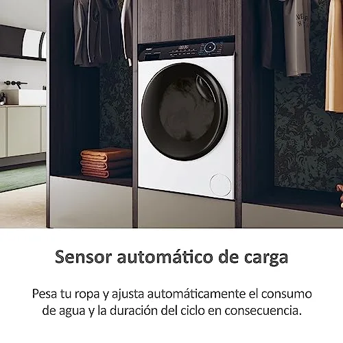 Haier ▫️ I-Pro Series 3 HWD90-B14939-IB - Máquina de lavar e secar roupa, capacidade de 9 kg + 6 kg, motor Direct Motion, ABT, Refresh, fim de ciclo diferido, detetor de peso, instalação livre, 60 cm de largura, 1400 RPM, branco 5