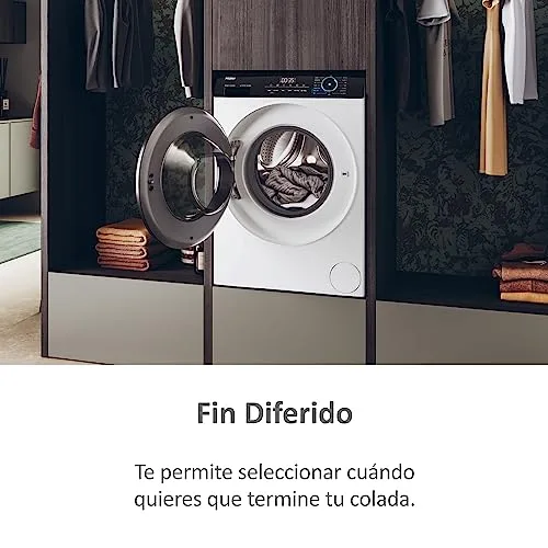 Haier ▫️ I-Pro Series 3 HWD90-B14939-IB - Máquina de lavar e secar roupa, capacidade de 9 kg + 6 kg, motor Direct Motion, ABT, Refresh, fim de ciclo diferido, detetor de peso, instalação livre, 60 cm de largura, 1400 RPM, branco 6