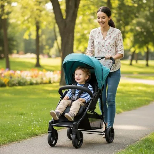 Asalvo ▫️ CÁDIZ Cadeira de passeio ultraleve, reclinável, capota com proteção solar SPF50+, arnês de 5 pontos, dos 6 meses aos 17 kg, cor petróleo 2